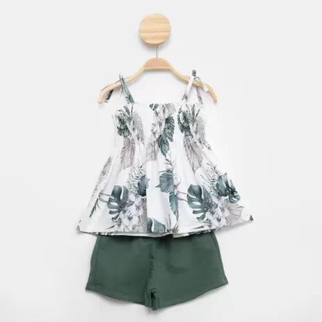 Conjunto Infantil Milon Blusa De Alças Estampada E Shorts Liso Menina