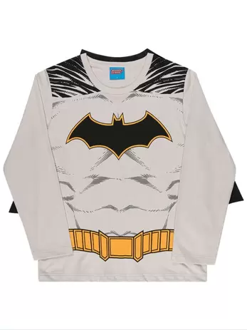 Camiseta Infantil Manga Longa Batman, Com Capa, Produto Oficial - Kamylus